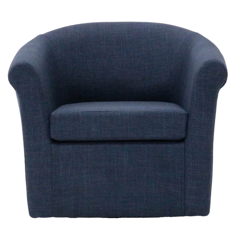 Anstett Upholstered Swivel Barrel Chair, Navy Polyester Blend