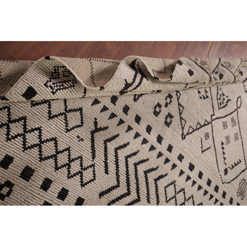 Tapis marocain ivoire en laine à treillis 7 x 10