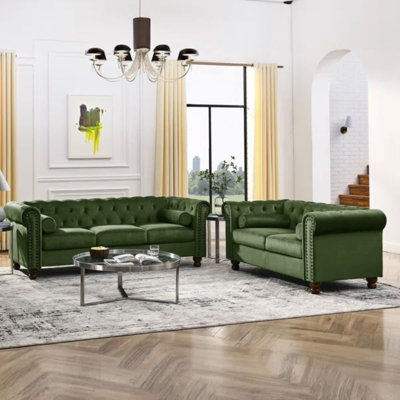 Jumal 2 Piece Velvet Chesterfield Living Room Set by House of Hampton