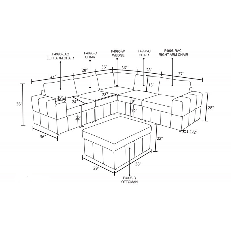 Jowaine Upholstered L-Shaped Sectional with Ottoman Symmetrical