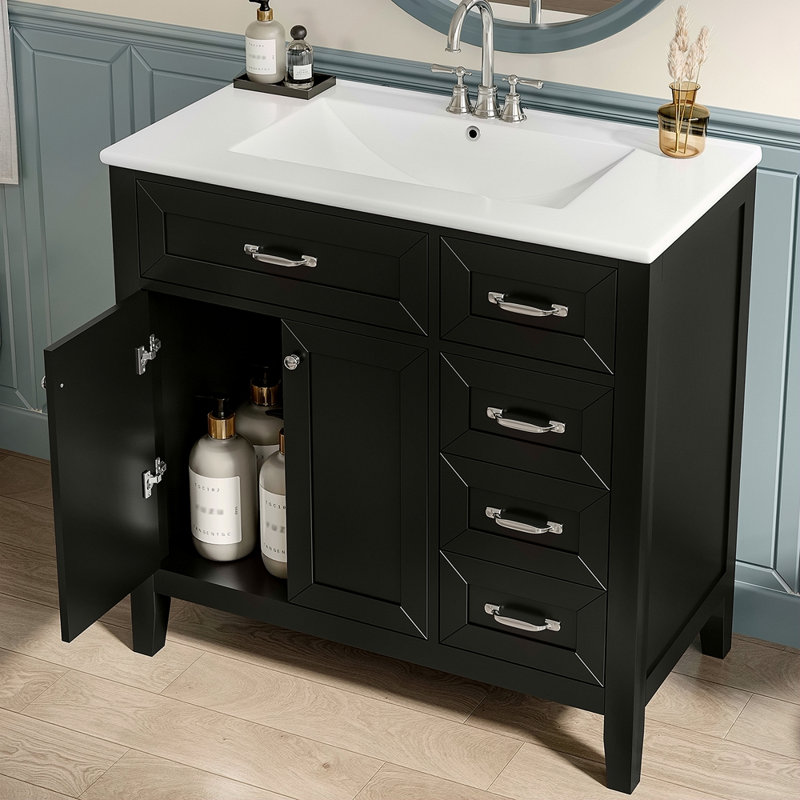Armoire de salle de bain 36 po avec lavabo 36 po avec tiroirs, structure solide et panneau de fibres à densité moyenne