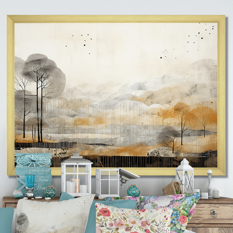 «Bold Mute Tone Countryside Landscape II», impressions sur toile campagne, H 34 po x l 44 po, Cadre photo blanc
