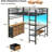 Absarokee Loft Bed Full Size With U-shaped Desk, 6 Storage Drawers, Power Outlet, Led Metal Loft Bed With 2 Storage Shelves, Bed With Safety Guardrail & Ladders, No Box Spring Needed-1961701309