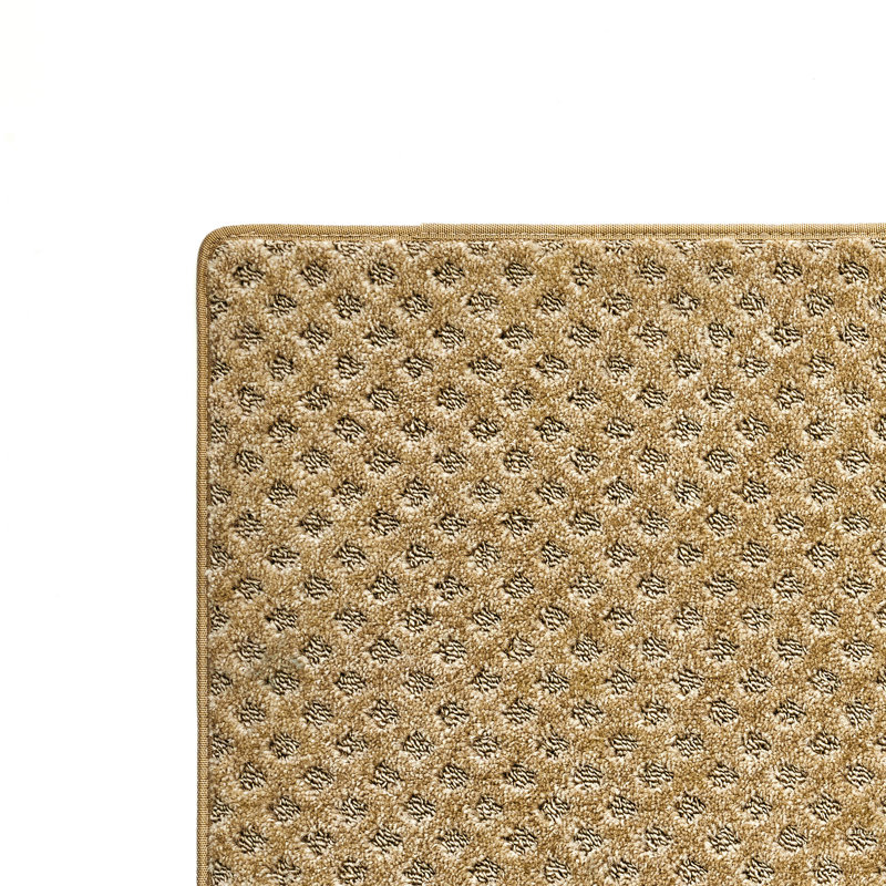 Rease Diamond Pattern Bullnosed Stair Treads (14pc) With Landing Mat (1pc) Set, Khaki Mini Diamond Trellis