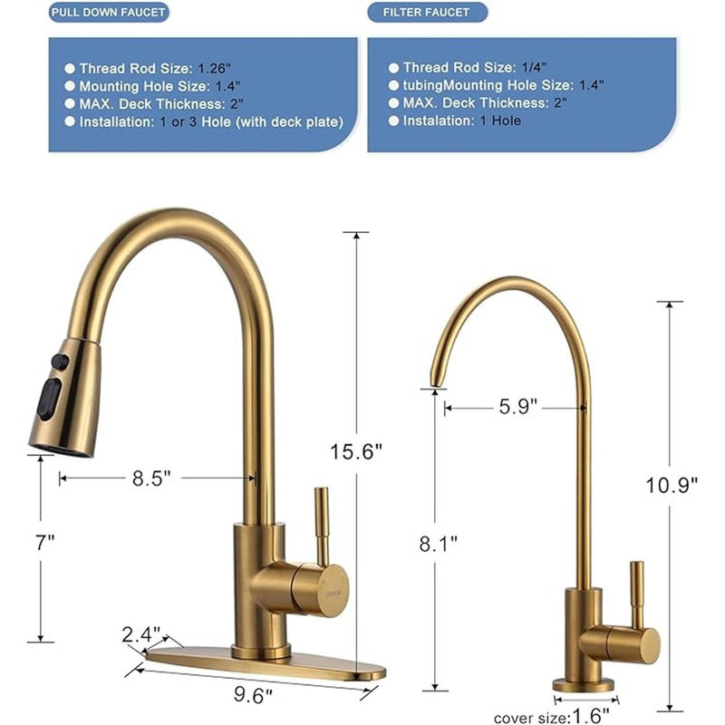 Brushed Gold Stainless Steel Kitchen Faucet with Pull-out Spray