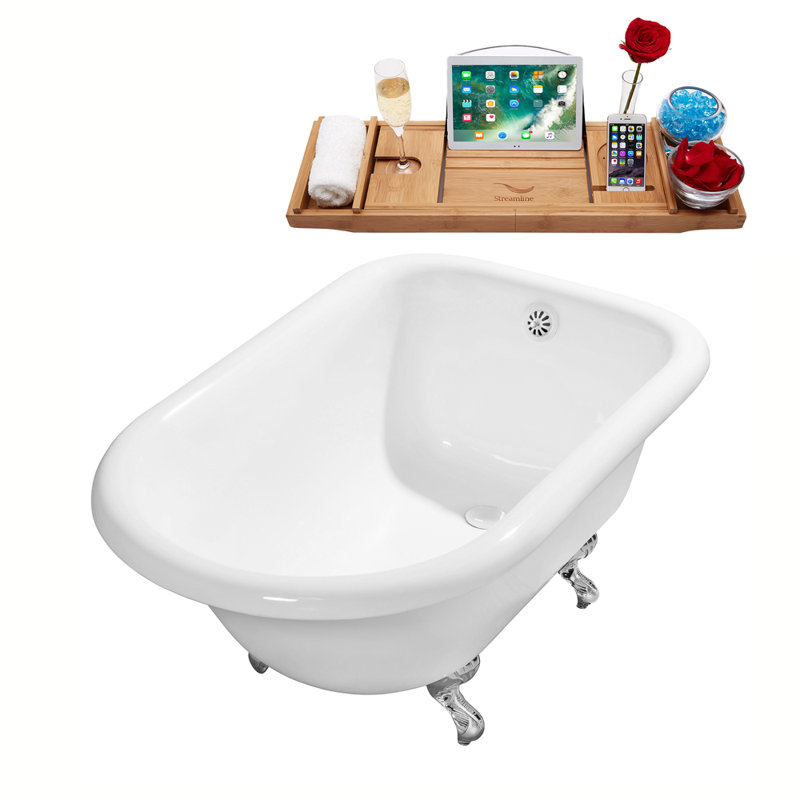 Baignoire de trempage sur pattes 66 "Streamline, Chrome poli, Blanc lustré