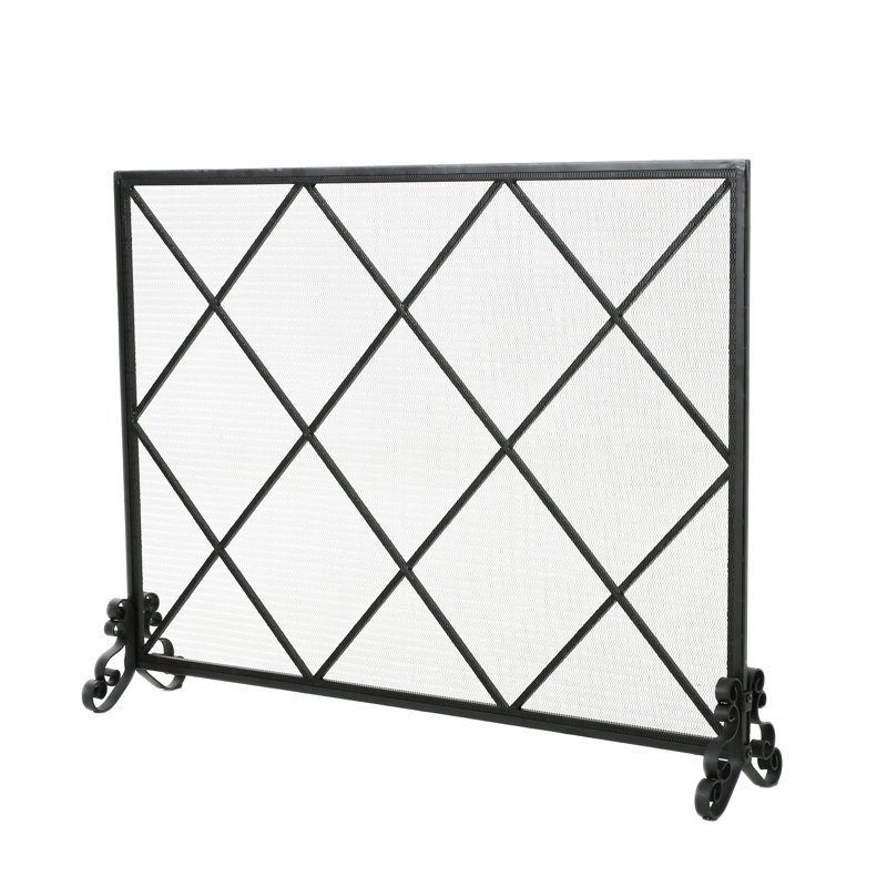 Pare-étincelles simple en fer - Diamant élégant moderne, l 41,24 po x P 8,95 po, H 31,24 po, panneau noir, motif élégant 41,5 po, 8,9 po, 32,1 po