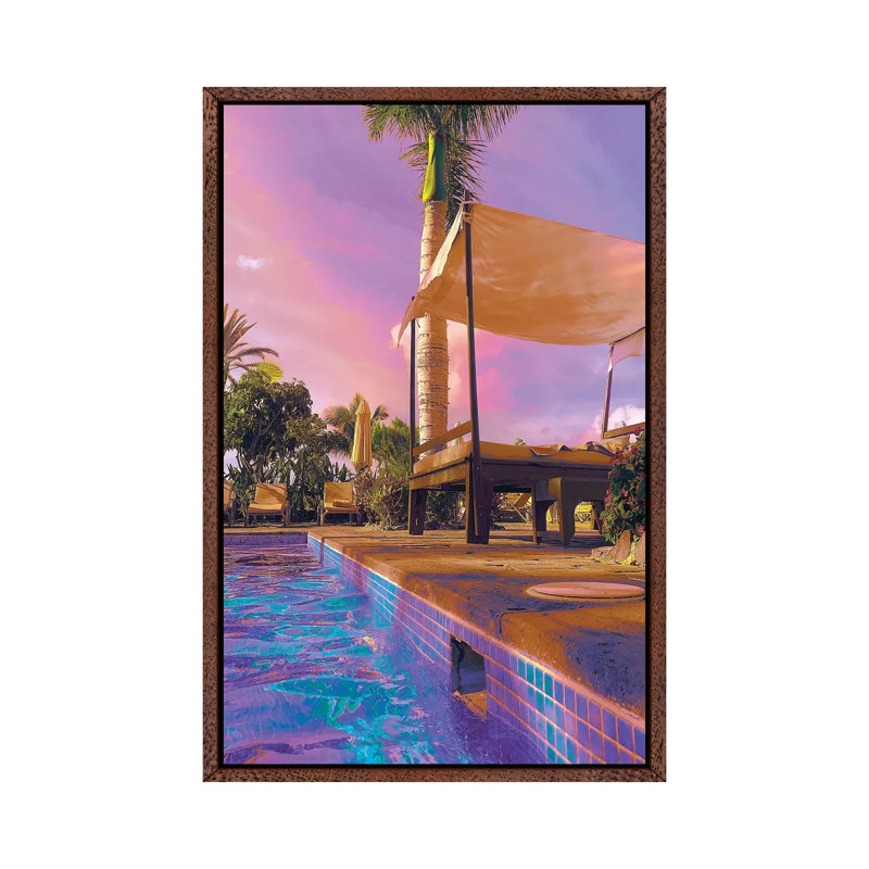 Poolside Pleasure by Nathan Head - Print on Canvas, 66.04cm H x 45.72cm W x 3.81cm D, Classic Brown Wood Framed
