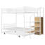 Lit superposé simple au-dessus d'un lit double en métal avec lit gigogne, échelle de rangement latérale et garde-robe-994969612