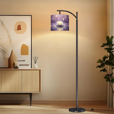 Lampe sur pied à arc avec abat-jour réglable Lotus Zen fleur mauve salle de bain yoga fleur de lotus lampe sur pied 3 températures de couleur à intensité variable grand poteau avec interrupteur au pied pour chambre