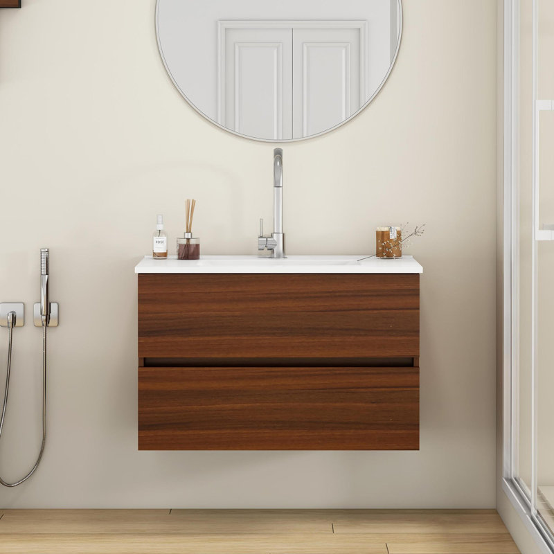 Meuble-lavabo flottant 32 po Modern Elegance, Noyer