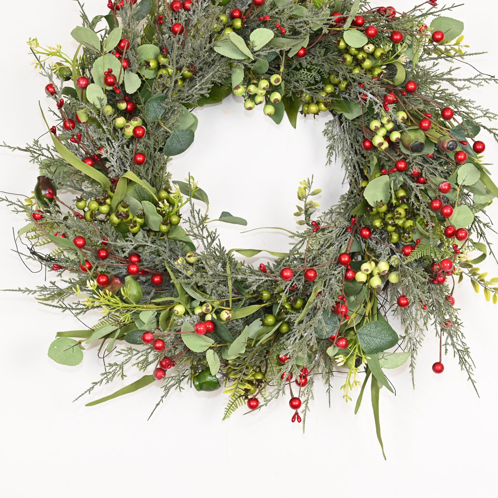 24" Handcrafted Cypress Christmas Wreath, Red/Green