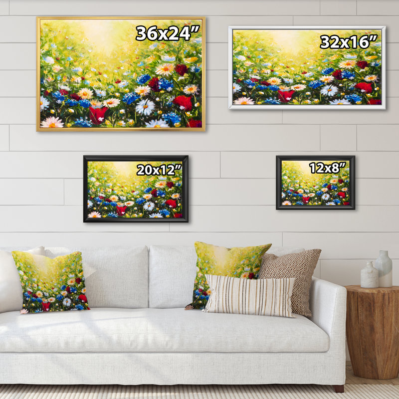 Sunlight Flowers Dossiers - Reproduction sur toile avec cadre flottant, H 16 po x l 32 po x P 1 po, Cadre flottant blanc