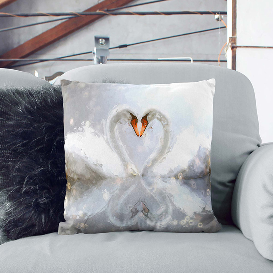 Swans Forming a Love Heart Cushion with Filling