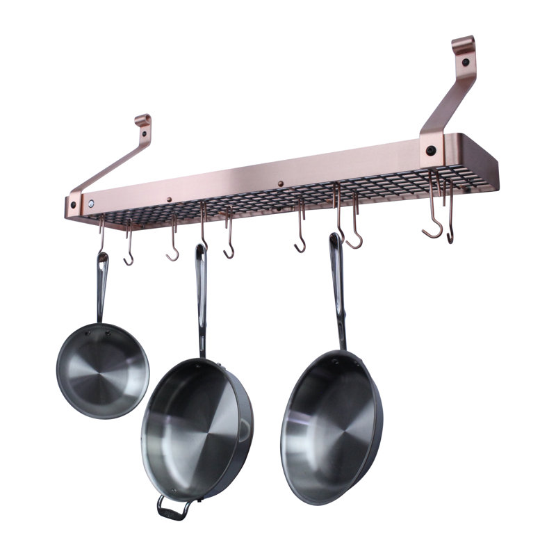 Handcrafted Brushed Copper Wall Mounted Pot Rack