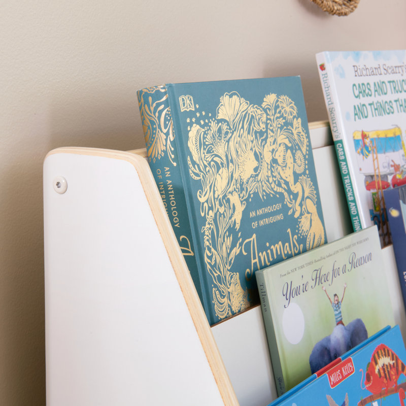 White Wooden Kids Book and Bin Display with Storage Bins