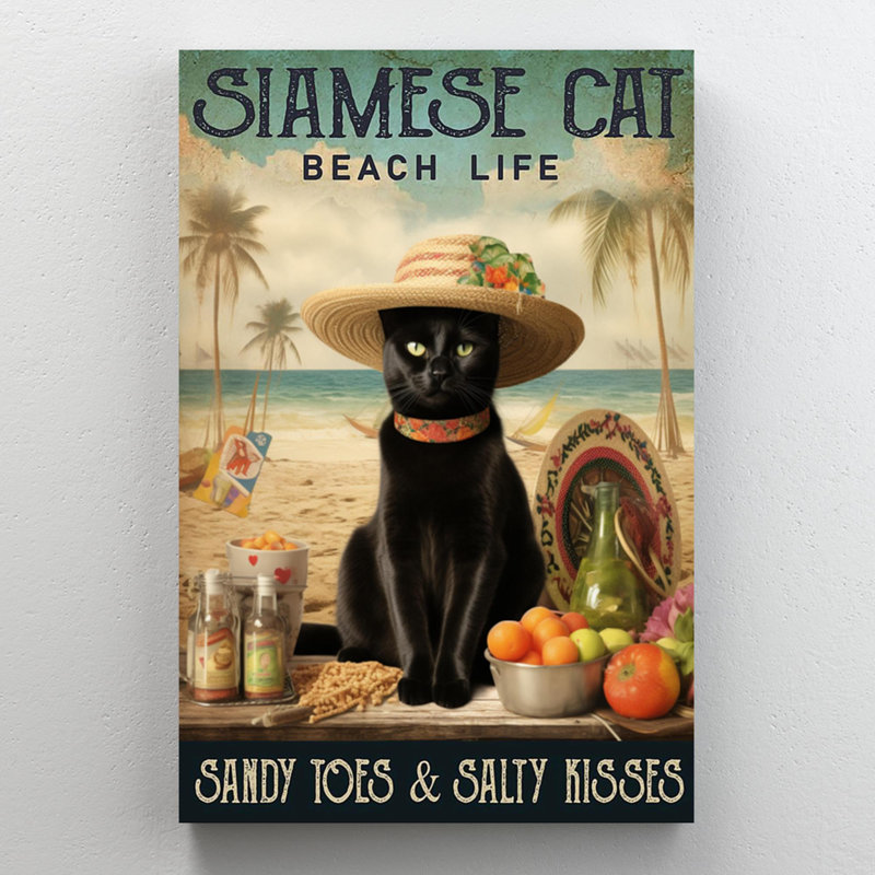 Vie de plage de chat siamois, H 20 po x l 16 po x P 1,25 po