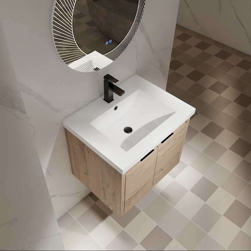 Meuble-lavabo flottant 24 po avec lavabo, Bois clair
