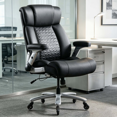 Grand et grand fauteuil de direction, chaise de bureau ergonomique à haut dossier avec angle de dossier réglable, soutien lombaire, accoudoirs rabattables, siège en mousse haute densité et roulettes silencieuses