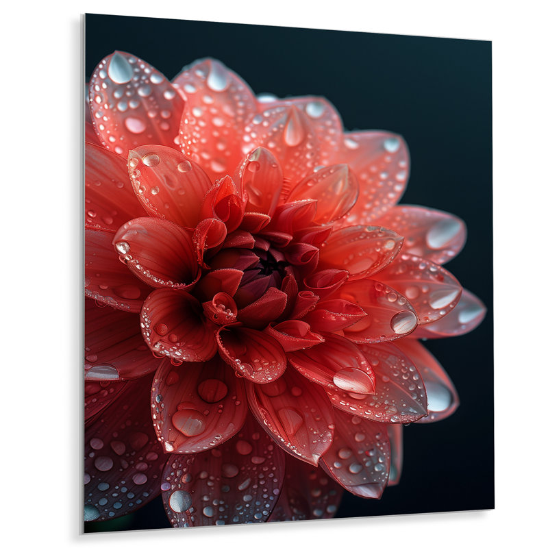 Dahlia nuance rouge nuances monochromes - art mural dans le salon, Métal métal, H 30 po x l 40 po x P 1,5 po