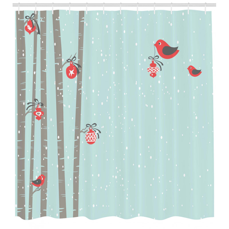 Rideau de douche et crochets de noël oiseau et rouge, H 75 po x l 69 po