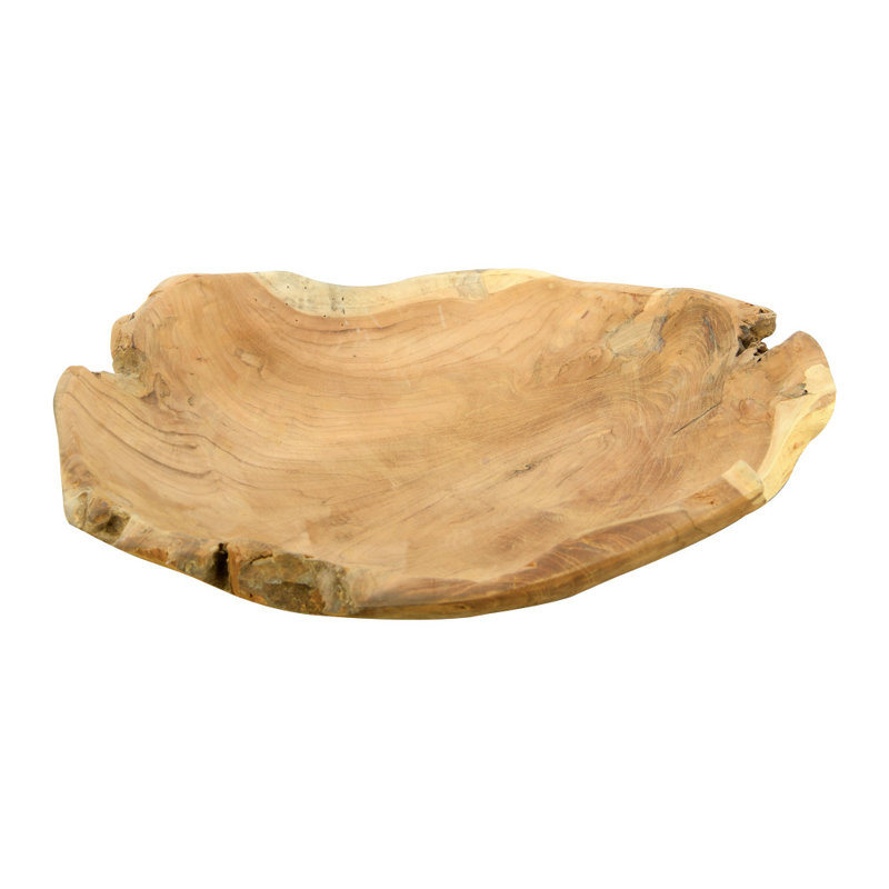 Classic Teak Wood Round Serving Bowl for Salad, Fruit, 9.75"W x 4"H