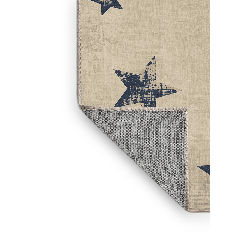 Tapis abstrait moderne et contemporain lavable à la machine Laverock du 4 juillet en beige - reliure beige, 6 X 9