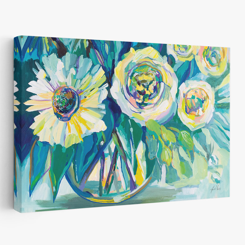 Art turquoise et fleurs d'espoir, H 16 po x l 24 po