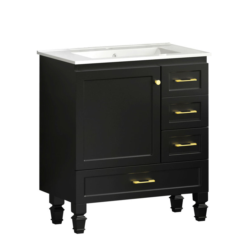Meuble-lavabo à trois tiroirs en céramique, Noir
