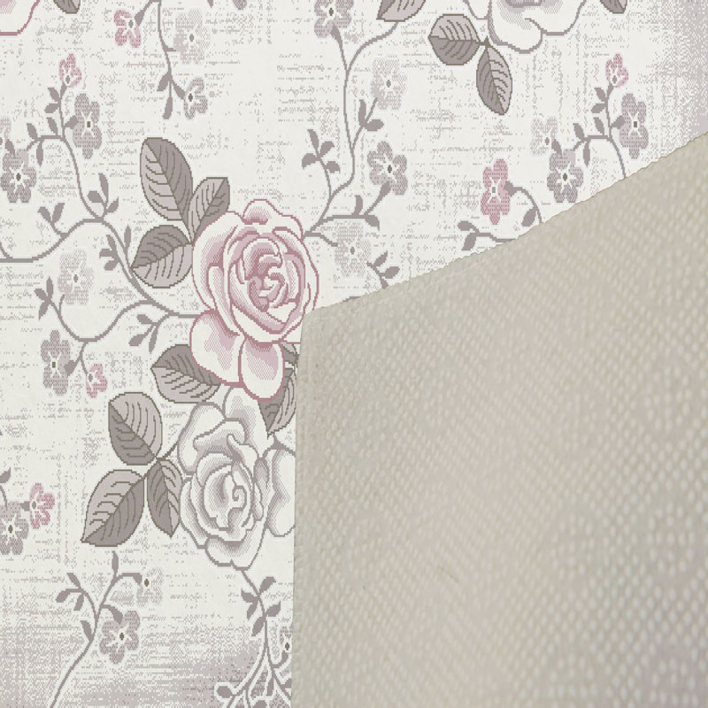 Tapis rose / gris en polyester tissé à la machine Cribb, Rectangle 3 pi 3 po x 4 pi 11 po