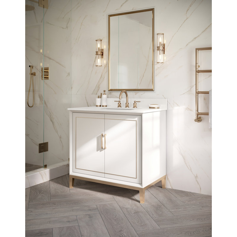 Gracie 36'' W Single Vanity, Satin White, Satin Brass, White Quartz