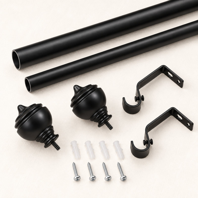 Matte Black Adjustable Curtain Pole Set, 48cm - 84cm