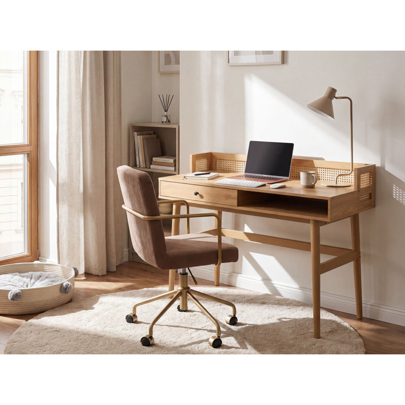NOVEN Wicker / Rattan and MDF Solid Wood Secretary Desk
