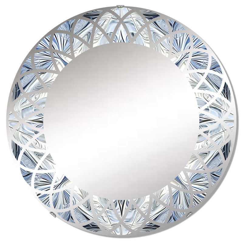 Schelbert Turquoise and White Fractal Flowers I - Round Wall Mirror, 32" x 32"