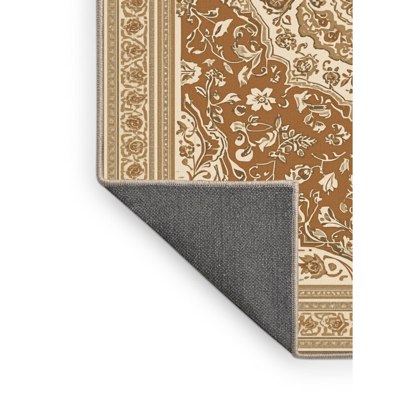 Soft Plush Eichhorn Classic Floral Area Rug in Beige – Beige Binding, 6' Square
