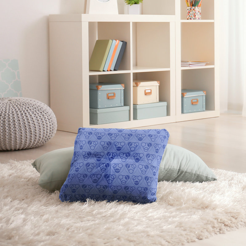 Coussin de sol classique à motif de cercles et de vagues, 26 po x 26 po, bleu