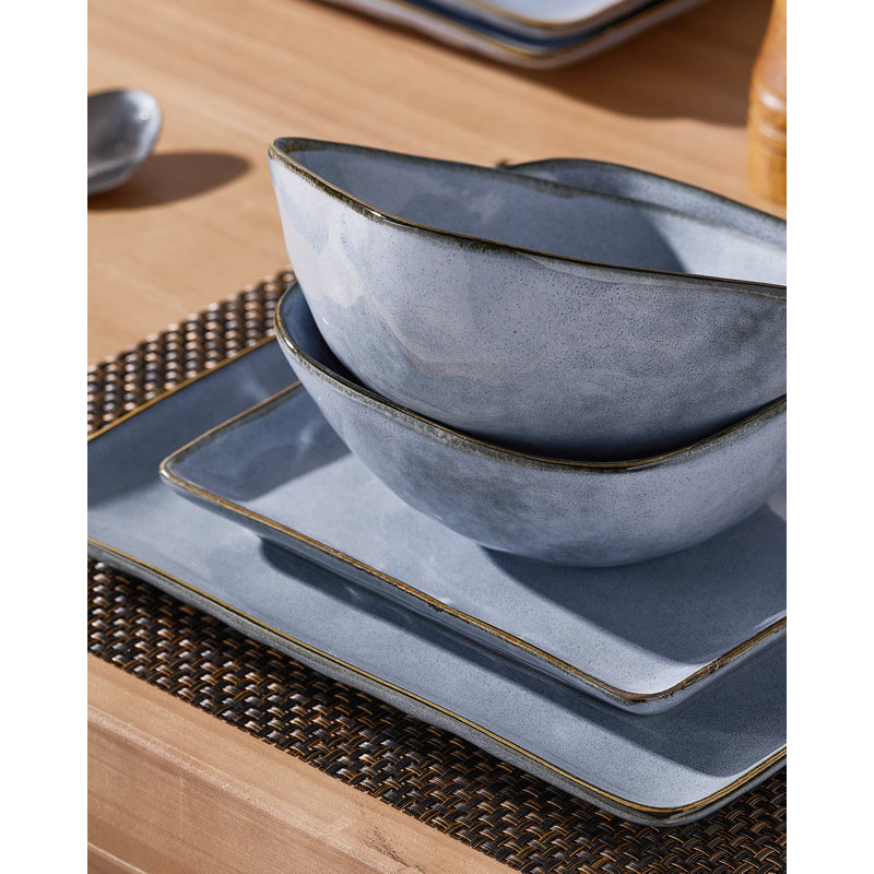 Piece Stoneware Dinnerware Set - Service for 6, Blue