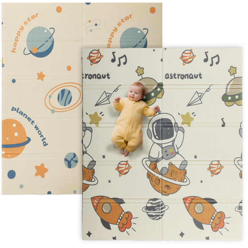 AIYAPLAY Baby Play Mat Foldable 177 x 146 x 1.5cm Astronaut & Planet Theme