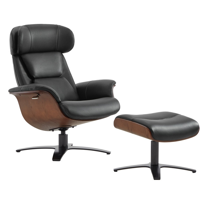 Blagorodna Swivel Recliner, Black Genuine Leather