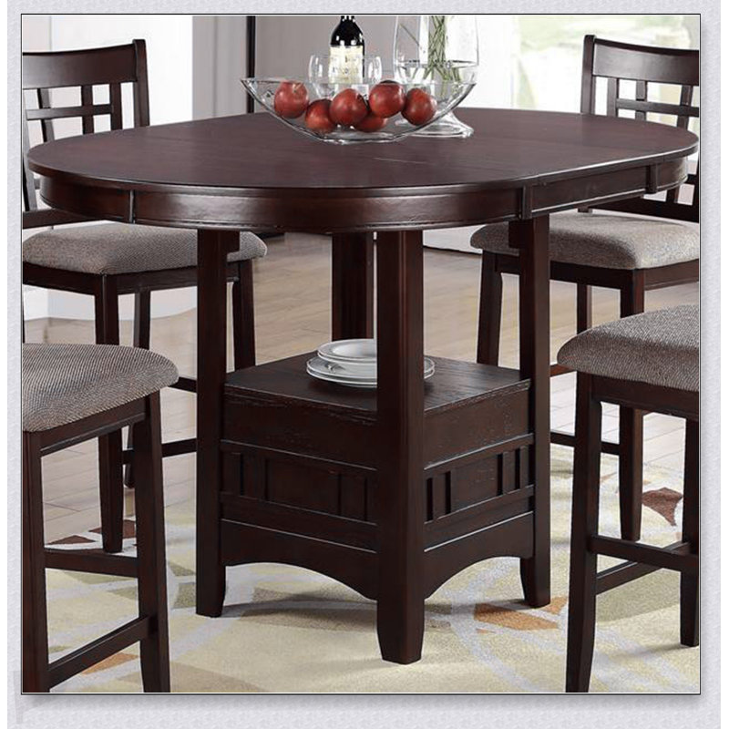 Round Counter-Height Dining Table With Shelves, Solid Wood Finish For Compact And Stylish Dining