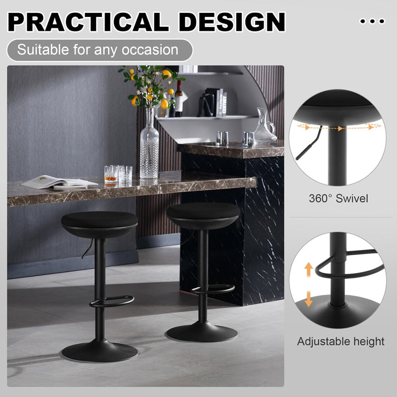 Parshall Swivel Upholstered Adjustable Height Counter Stool with Metal Frame, Black, 4