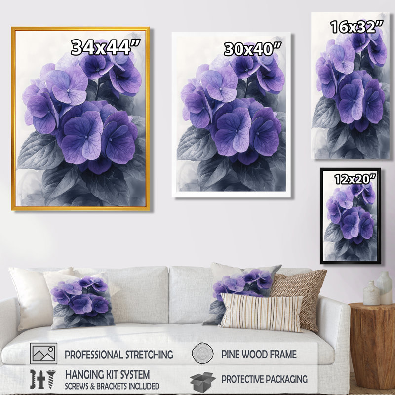 «Purple Highlight Hydrangea I - Hydrangea», reproduction sur toile encadrée, Noir, Impression encadrée flottante