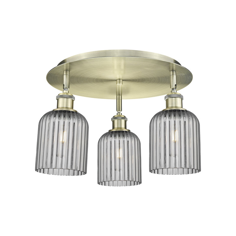 Ballston - Trig - 3 Light 17" Flush Mount, Antique Brass, Light Smoke