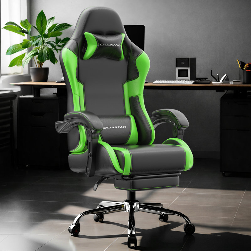  Ergonomic Gaming Chair with Footrest and Massage Lumbar Support, 2D Linkage Armrests and Headrest Pillow, for Office Home and Long Gaming Sessions, 330lbs， Green
