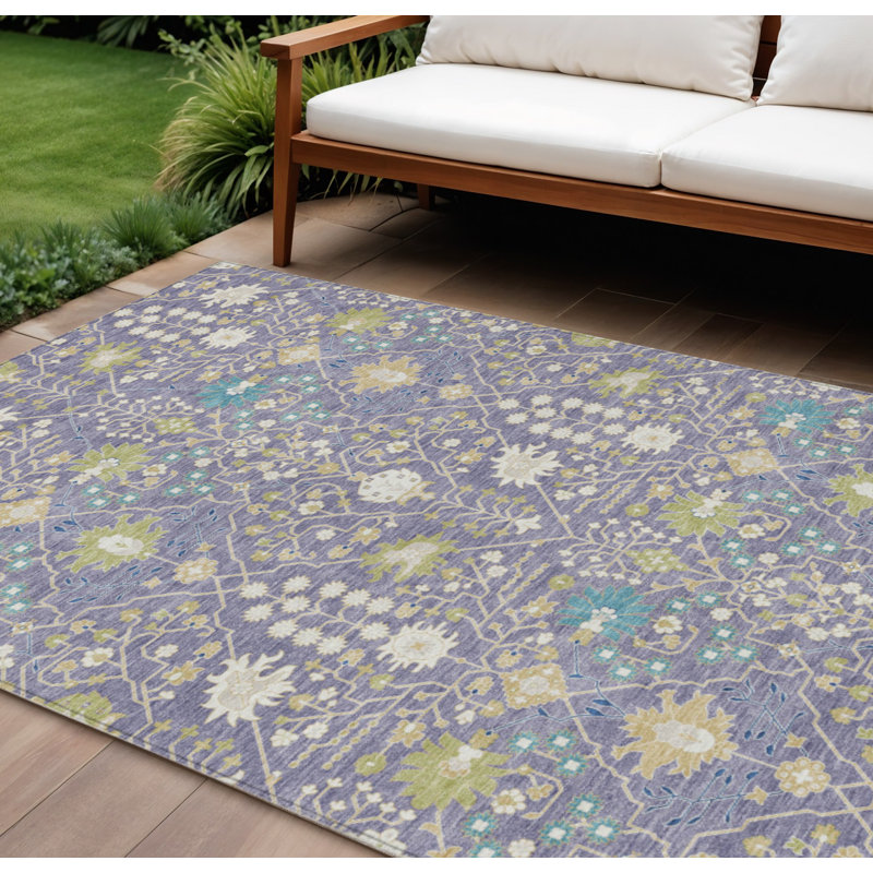 Tapis d'intérieur lavable oriental bleu et vert 10 pi x 14 pi lavande