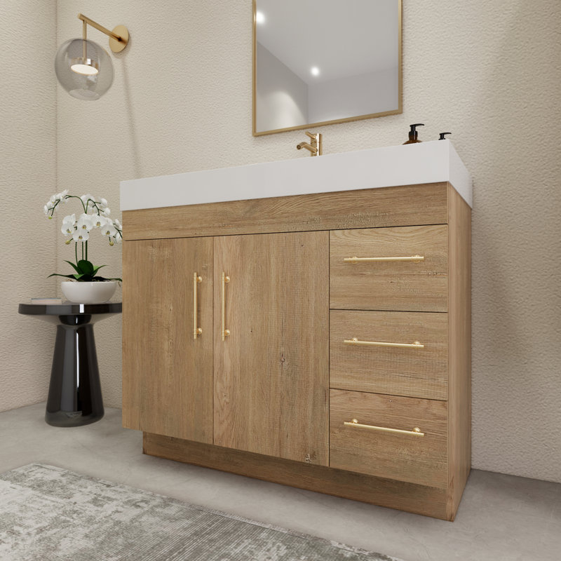 42'' Single Bathroom Vanity with Acrylic Top, Oak