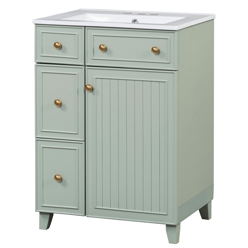 Meuble-lavabo de salle de bain 24 po avec lavabo en céramique - peu encombrant, sophistiqué 24 po, pratique, Vert