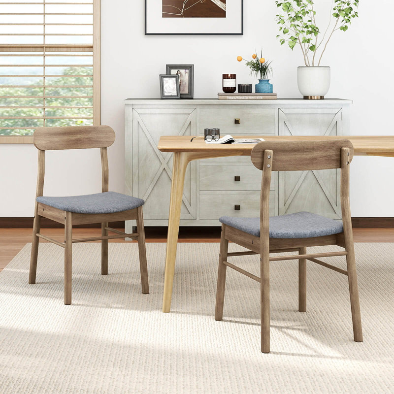 2 chaises de salle à manger rembourrées en tissu avec structure en bois d'hévéa, 4