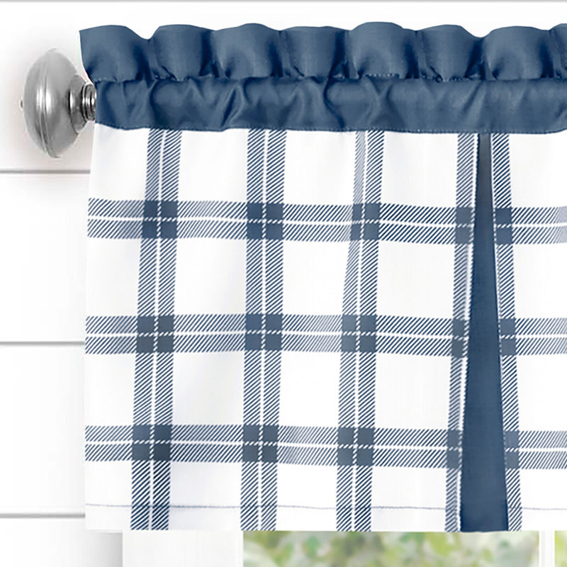 Plaid Tailored Kitchen Curtain, Blue, 56" W x 13" L
