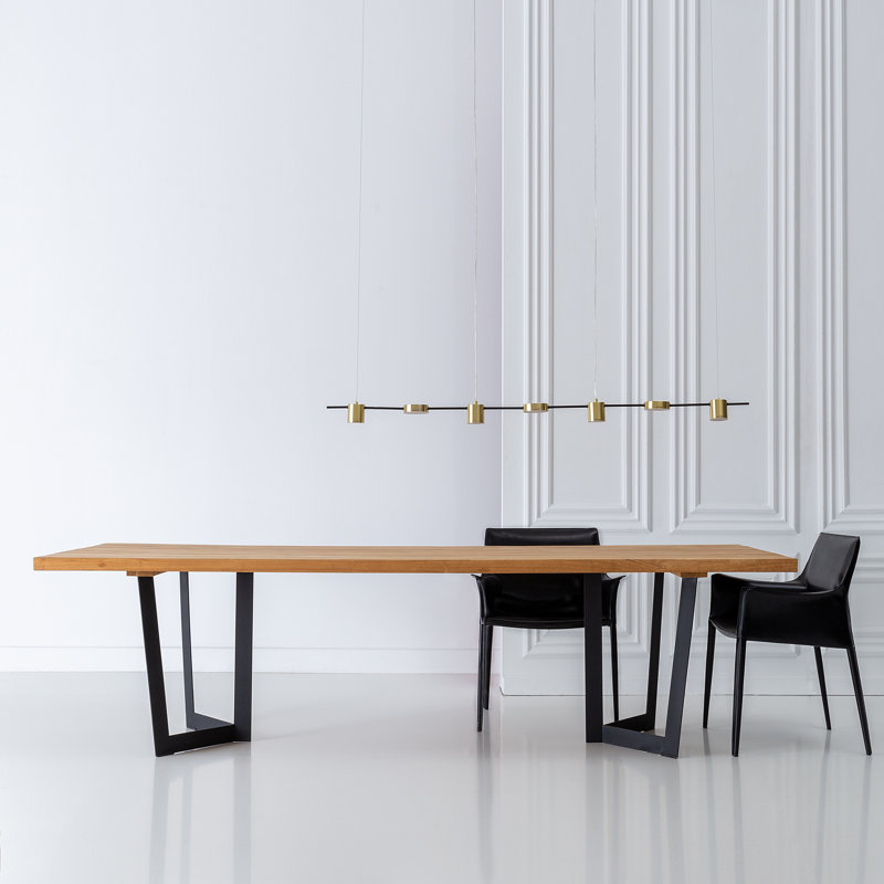 Callam Teak Solid Wood Top Metal Base Dining Table